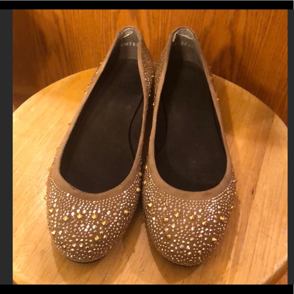 Stuart Weitzman Nubeads Hazel Latte Suede Flat 7.5